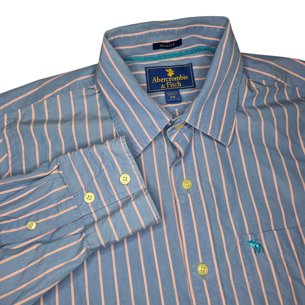 VTG Abercrombie & Fitch Mens XXL Muscle Fit Striped Long Sleeve Shirt Y2K Preppy